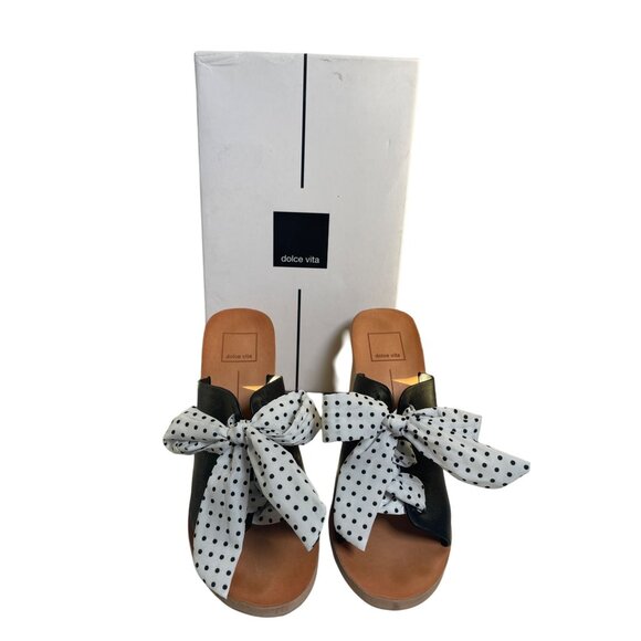 Dolce Vita Polk-a-Dot Amber Leather Open Toe Slip Mules Black White Size 8.5 - Picture 3 of 11